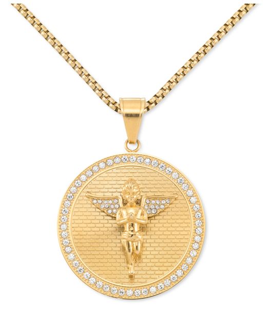 Legacy For Men By Simone I. Legacy for by Simone I. Smith Crystal Angel Disc 24 Pendant Necklace in Ion-Plated Stainless Steel