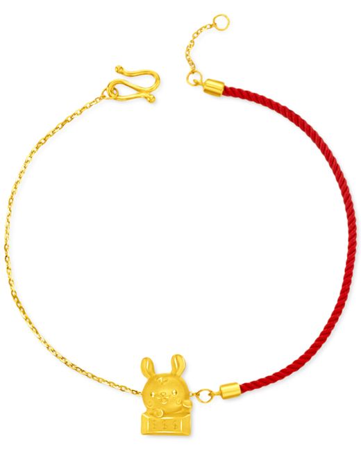 Chow Tai Fook Year of the Rabbit Charm Semi Red Cord Link Bracelet in 24k