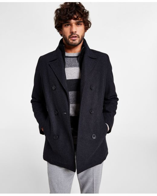 Kenneth Cole Double Breasted Wool Blend Peacoat with Bib