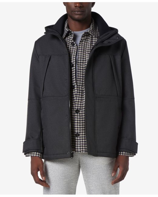 Marc New York Tompkins Micro-Houndstooth Fleece-Lined Soft Shell Hooded Parka