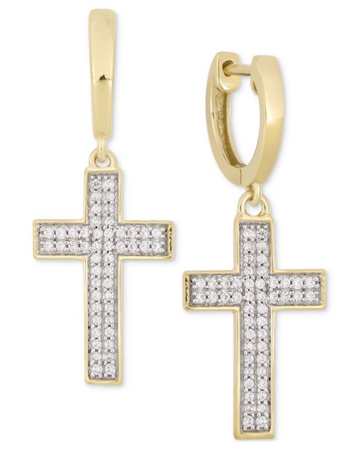 Macy's Diamond Cross Dangle Huggie Hoop Earrings 1/4 ct. t.w. in 10k