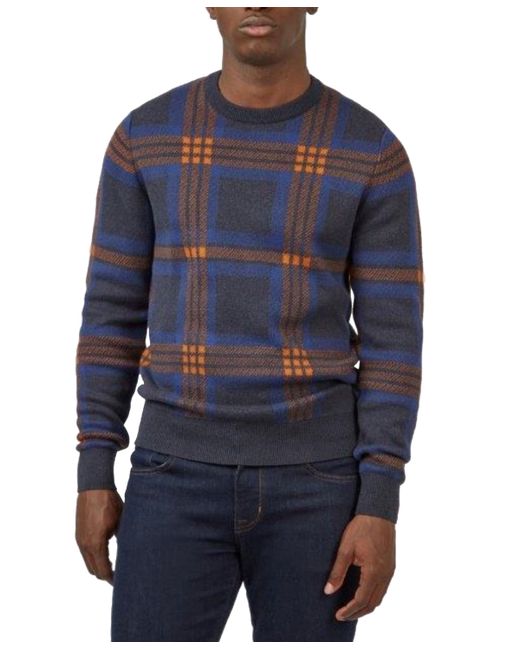 Ben Sherman Jacquard Check Pullover Crewneck Embroidered Sweater