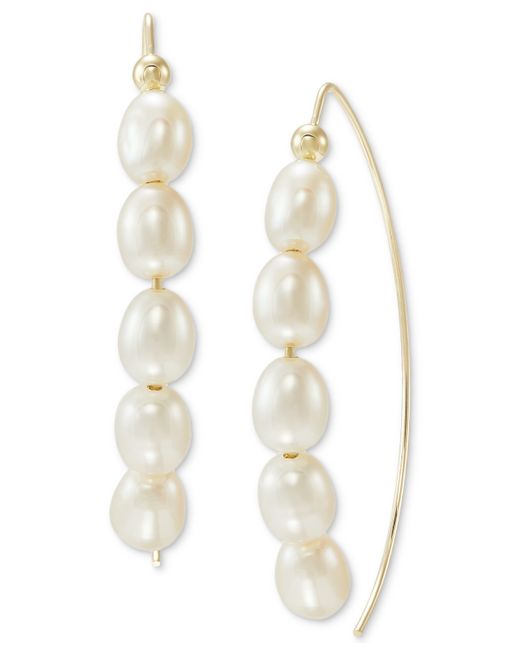 Honora Cultured Freshwater Rice Pearl 5-6mm Threader Earrings in 10k