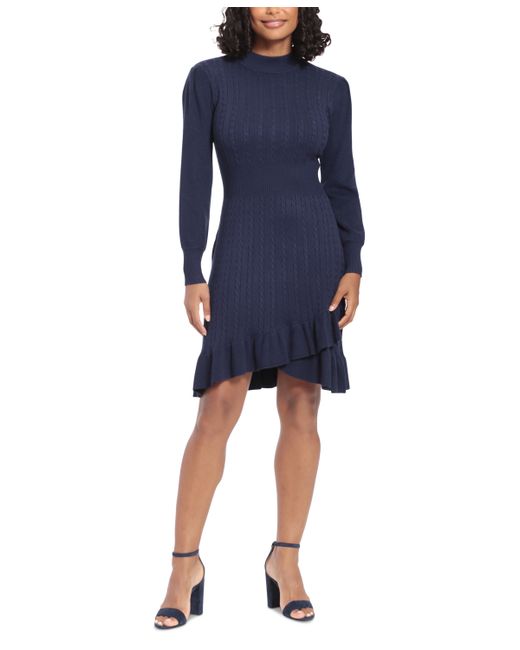 London Times Ruffled Crossover-Skirt Sweater Dress