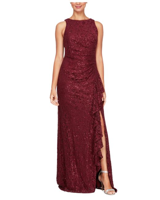 Alex Evenings Sequin Lace Cascading Ruffle Gown