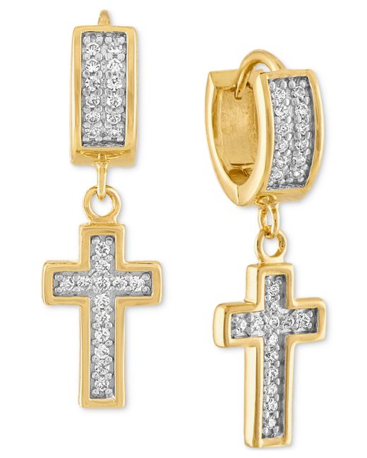 Esquire Men's Jewelry Cubic Zirconia Cross Dangle Huggie Hoop Earrings in 14k Gold-Plated Sterling Created for
