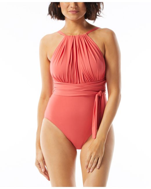Coco Reef Contours Belted High-Neck One-Piece Swimsuit
