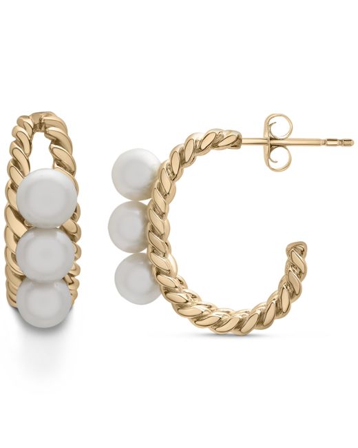Macy's Cultured Freshwater Pearl 5mm Twist Hoop Earrings in 14k Gold-Plated Sterling