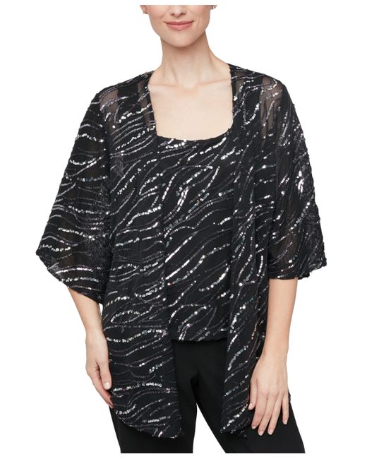 Alex Evenings Sequined Jacket Tank Top Twinset