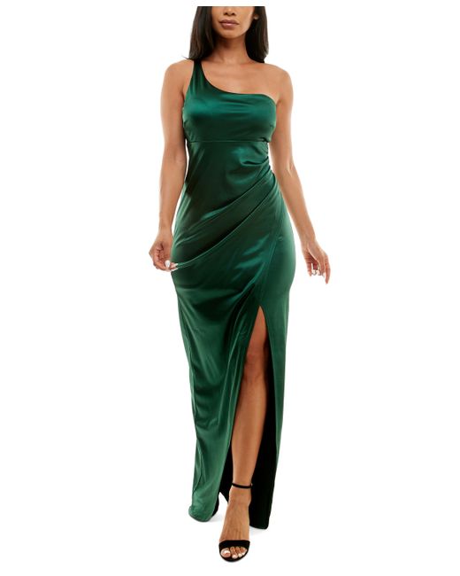 Emerald Sundae Juniors Satin One-Shoulder Gown