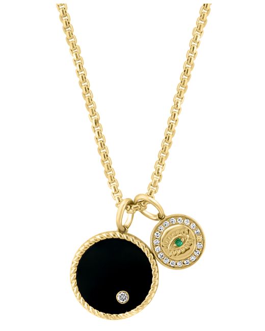 Effy Collection Effy Onyx Emerald Accent Diamond 1/6 ct. t.w. Two Charm 22 Pendant Necklace in 14k Gold