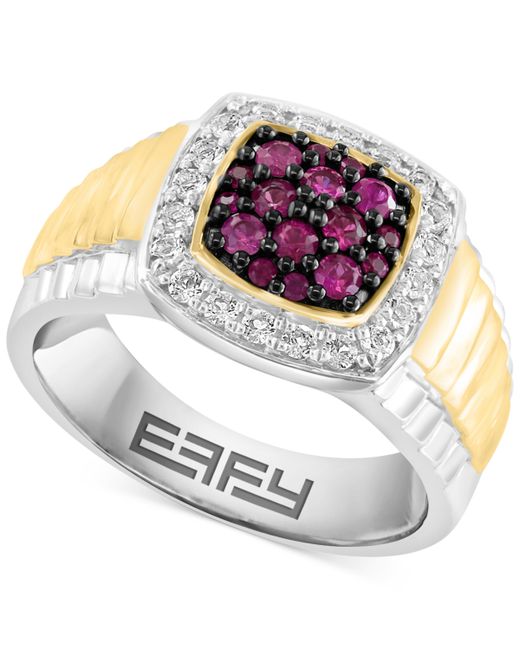 Effy Collection Effy Ruby 1/2 ct. t.w. White Topaz 3/8 Halo Ring in Sterling and 14k Gold-Plate