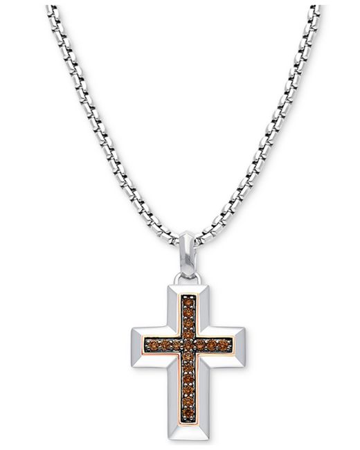 Le Vian Chocolatier Chocolate Diamond Cross 22 Pendant Necklace 1/3 ct. t.w. in Sterling 14k Rose Gold-Plate