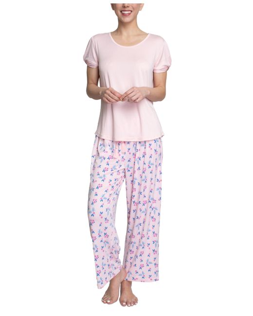 Muk Luks Solid Top Printed Pants Pajama Set