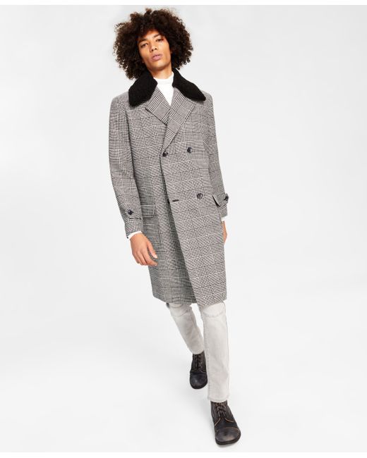 INC International Concepts Ashton Classic-Fit Glen Plaid Top Coat with Fleece Trim Created for