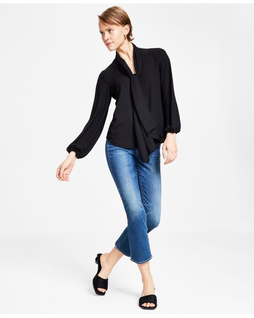 Bar III Tie Neck Cinched Sleeve Blouse Created for