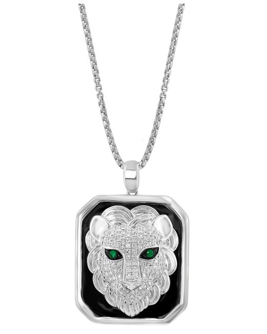 Effy Collection Effy Diamond 1/2 ct. t.w. Emerald Accent Black Enamel Lion 22 Pendant Necklace in