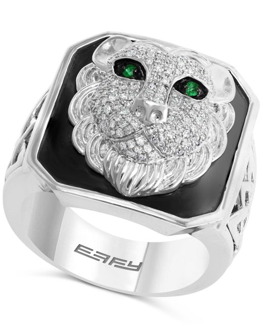 Effy Collection Effy Diamond 1/2 ct. t.w. Emerald Accent Black Enamel Lion Ring in