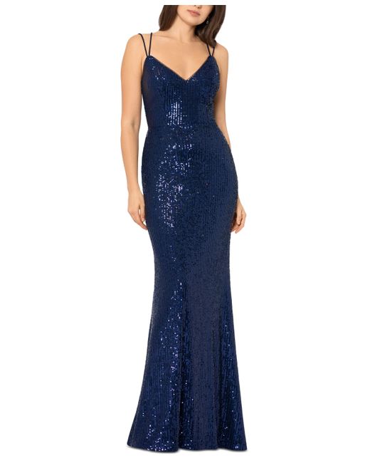 Blondie Nites Juniors Sequined Lace-Up-Back Gown