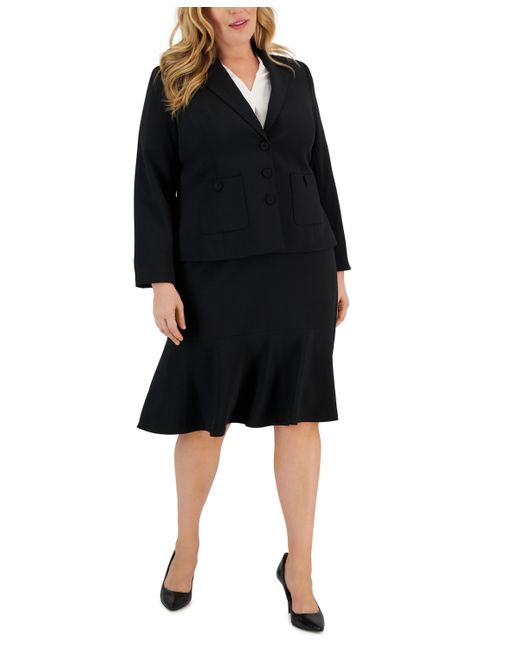Le Suit Plus Crepe Three-Button Flounce-Skirt Suit