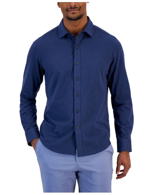 Alfani Classic-Fit Heathered Jersey-Knit Button-Down Shirt Created for