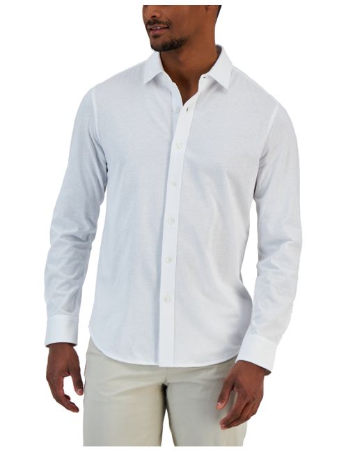 Alfani Classic-Fit Heathered Jersey-Knit Button-Down Shirt Created for