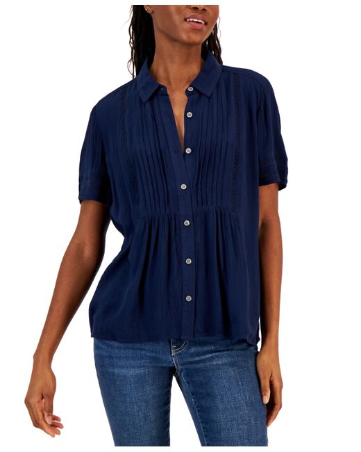 Style & Co Pintuck Short-Sleeve Button-Front Shirt Created for