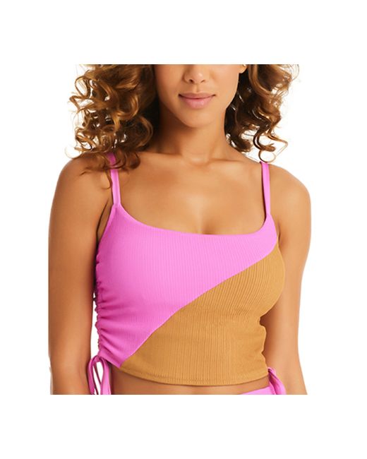 Sanctuary Balancing Act Shirred-Side Cropped Tankini Top Swimsuit