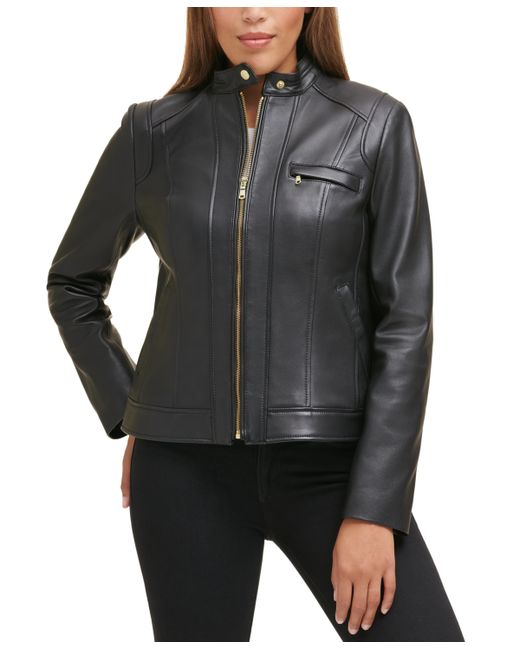 Cole Haan Stand-Collar Leather Moto Coat Created for