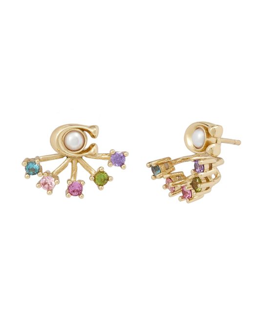 Coach Cubic Zirconia and Imitation Pearl Signature C Front Back Earrings