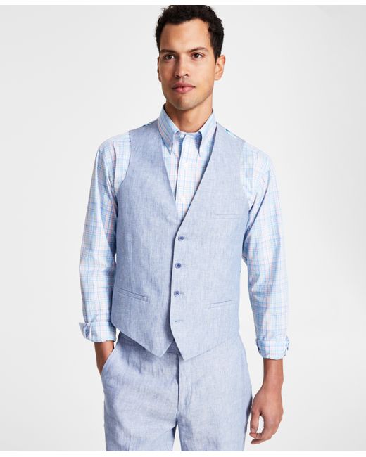 Bar III Slim-Fit Textured Linen Suit Separate Vest Created for