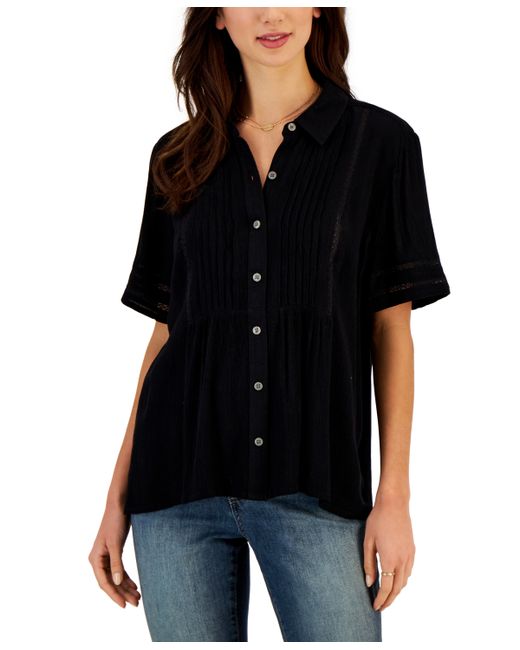Style & Co Pintuck Short-Sleeve Button-Front Shirt Created for