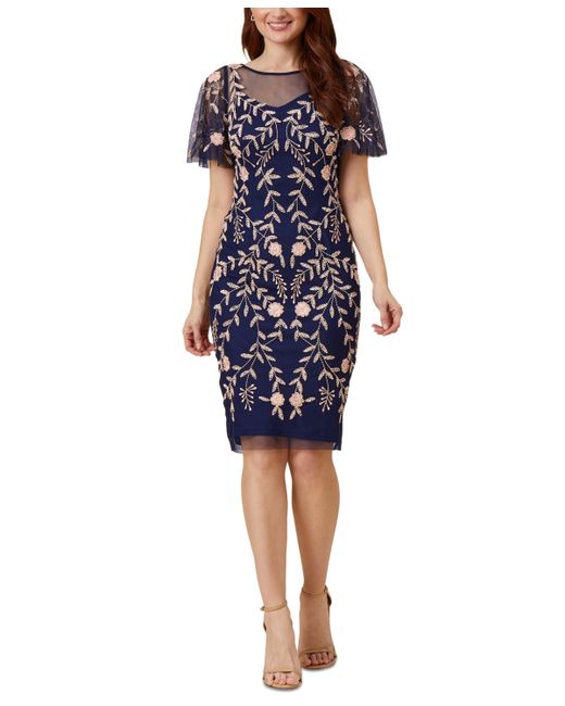 Adrianna Papell Embellished Flutter-Sleeve Sheath Dress