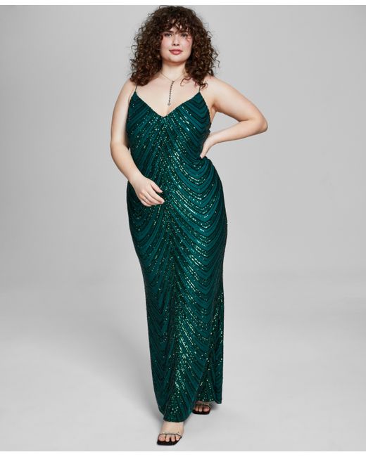 B Darlin Trendy Plus Sequined V-Neck Sleeveless Gown