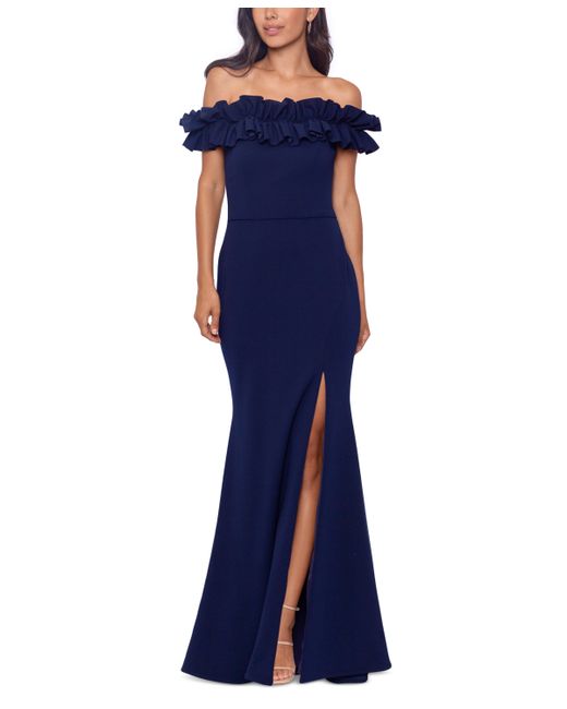 Xscape Ruffled Off-The-Shoulder Gown