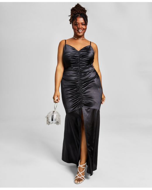 Bcx Trendy Plus Ruched Satin Gown