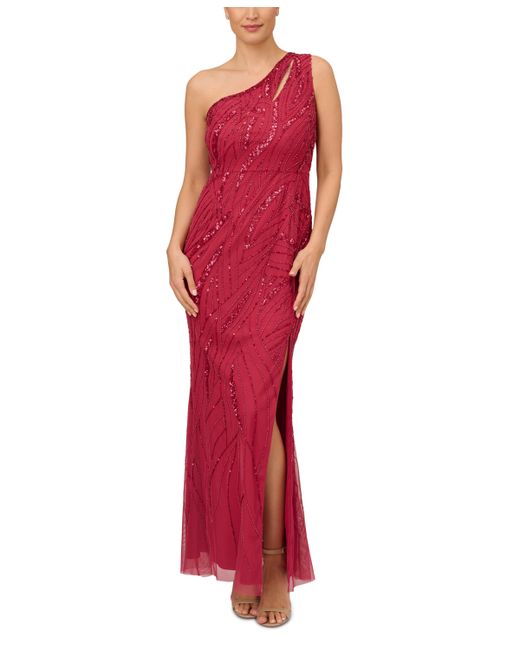 Adrianna Papell Beaded One-Shoulder Gown