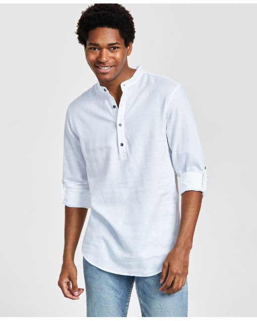 INC International Concepts Regular-Fit Linen Popover Shirt Created for
