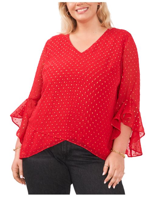 Vince Camuto Plus Textured Flutter-Sleeve Top