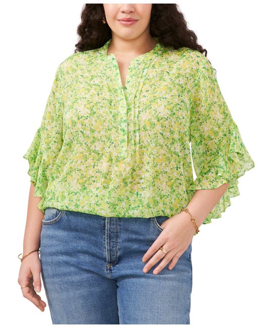 Vince Camuto Plus Floral-Print Ruffle-Sleeve Top