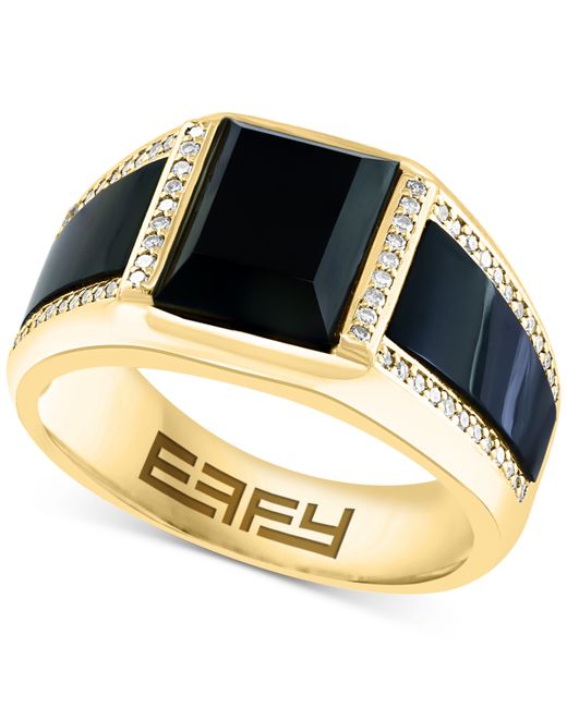 Effy Collection Effy Onyx Diamond 1/4 ct. t.w. Ring in 14k Gold-Plated Sterling