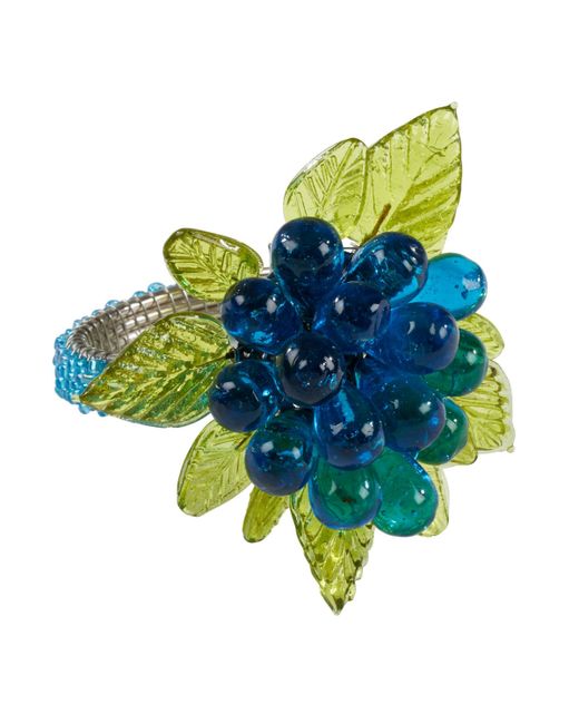Saro Lifestyle Flower and Leaves Design Beaded Napkin Ring Set of 4