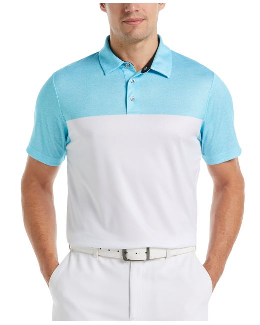 PGA Tour Athletic-Fit Airflux Birdseye Block Print Short Sleeve Golf Polo Shirt
