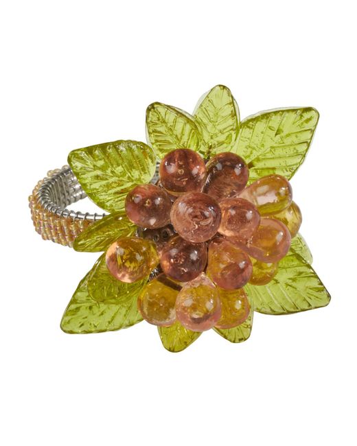 Saro Lifestyle Flower and Leaves Design Beaded Napkin Ring Set of 4