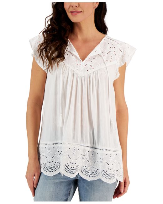 Style & Co Mixed-Media Lace-Trimmed Top Created for