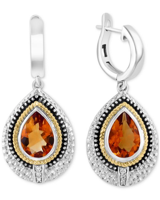 Effy Collection Effy Citrine 3-1/5 ct. t.w. Diamond Accent Drop Earrings in Sterling 14k Gold-Plate