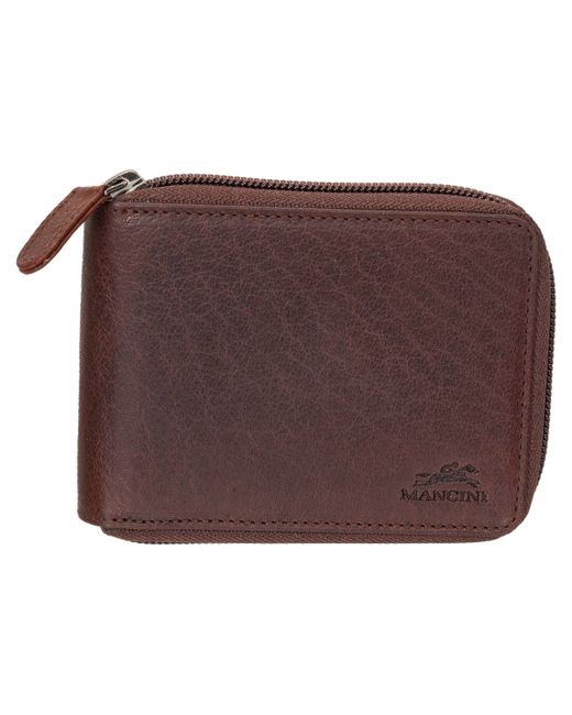 Mancini Buffalo Rfid Secure Zippered Billfold Wallet with Removable Passcase