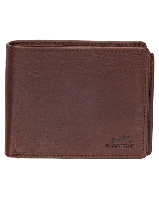 Mancini Buffalo Rfid Secure Center Wing Wallet with Coin Pocket