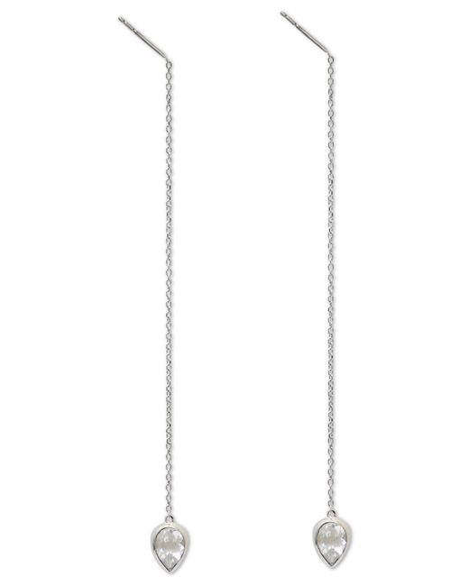 Anzie Bezel Pear Threader Earrings in Sterling Silver