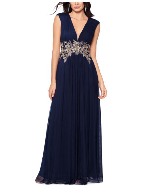 Betsy & Adam Embroidered V-Neck Gown
